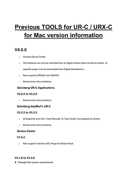 yamaha雅马哈TOOLS for UR-C _ URX-C for Mac Previous versions information
